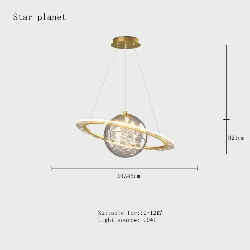 Decorbites™ children’s planet earth pendant lamp with gold-toned acrylic earth pendant lamp and glowing LED light
