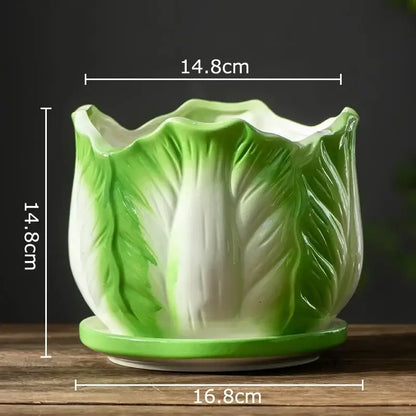 Green ceramic cabbage ceramic vase with matching saucer by decorbites chinese cabbage for room aesthetic decor
