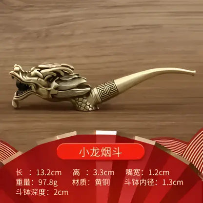 Bronze dragon-themed copper filter pipe with intricate detailing and curved tapered stem for men’s smoking accessory