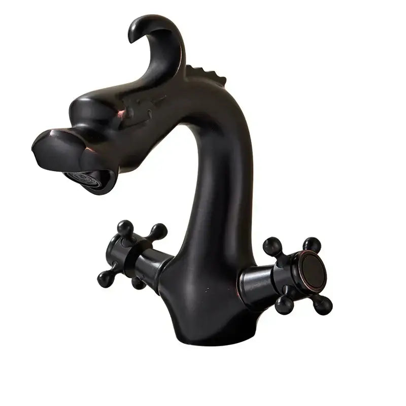 Decorbites™ black matte basin faucet featuring dragon crystal handle with ornate cross handles for sink deck mount