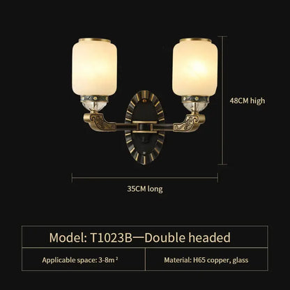 Antique brass double-headed wall sconce with frosted glass shades from decorbites jade chandelier collection for modern lighting