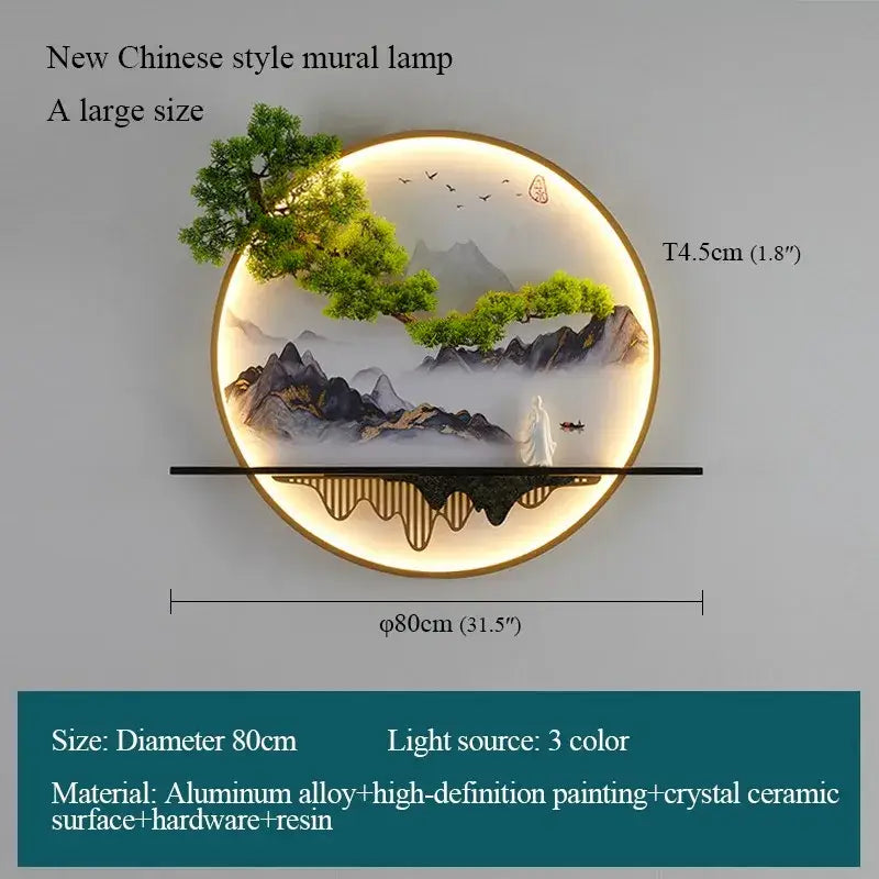 Decorbites™ chinese landscape led wall lamp with glowing painted mountains on aluminum alloy frame for home use