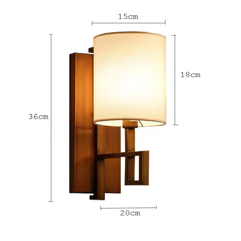 DecorBites™ warm-toned wooden lantern cloth wall sconce with off-white fabric shade for bedroom and corridor lighting