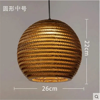 A warm-toned spherical cardboard pendant light with a textured ribbed design from DecorBites pendant lights collection