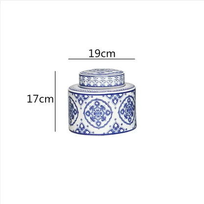 Decorbites chinese retro white ceramic tea caddy with blue floral patterns and matching lid for home décor and organization