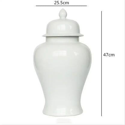 White ceramic general jar vase with glossy finish and matching lid for home decor and storage by DecorBites