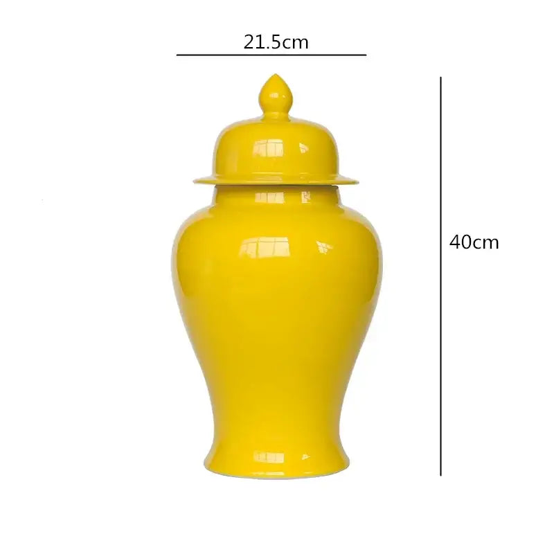 Bright yellow ceramic general jar vase with matching lid and tapered base for home decor and storage by DecorBites