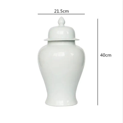 A sleek glossy white ceramic general jar vase with matching lid and tapered base for home decor and storage