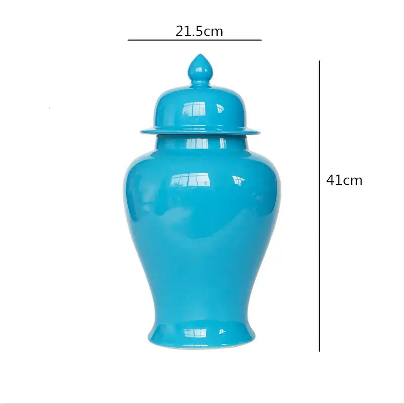 Vibrant turquoise ceramic general jar vase with matching lid and decorative finial for home decor and storage