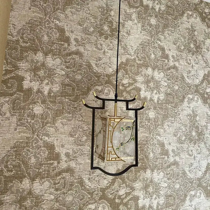 DecorBites™ black-framed copper decorative hall lantern with gold-trimmed floral embroidery for bedroom bedside use