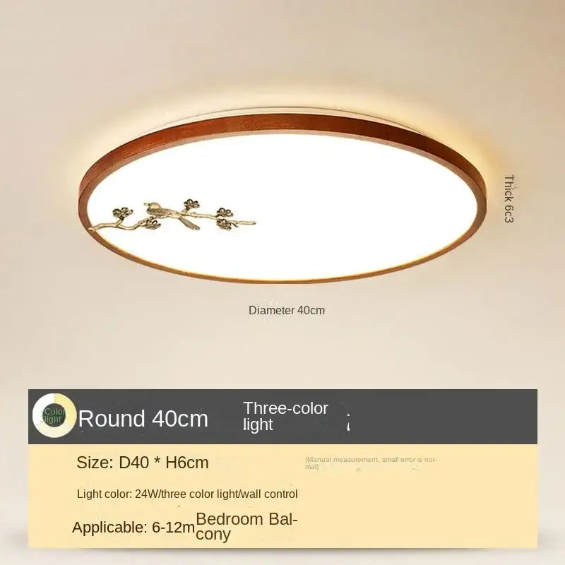Decorbites™ chinese style 40cm round led ceiling lamp with warm wood frame and gold bird design for living room and bedroom