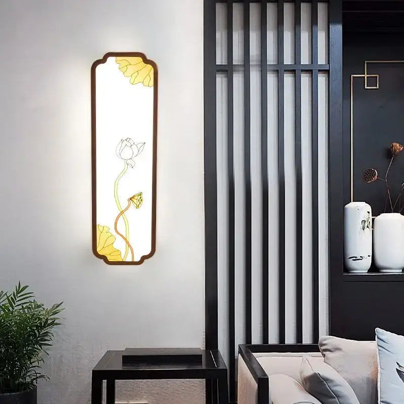 Modern DecorBites™ led ceiling lights with a gold and white lotus design rectangular frame for balcony and entrance walls