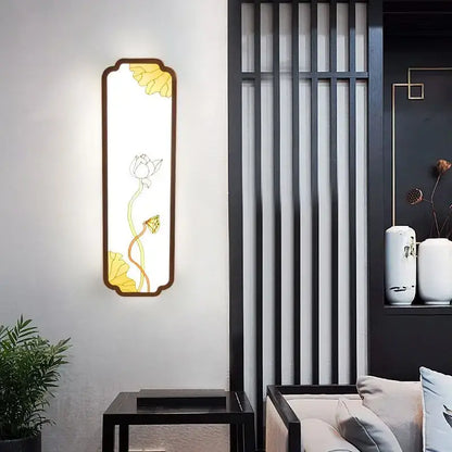 Modern DecorBites™ led ceiling lights with a gold and white lotus design rectangular frame for balcony and entrance walls