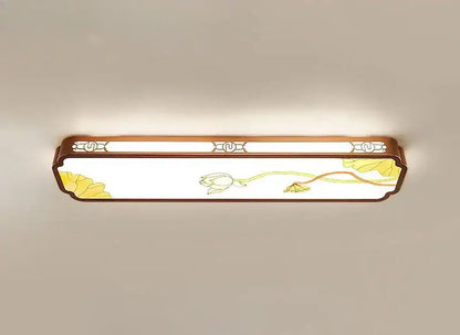 Decorbites™ chinese style led ceiling lights with warm brown frame and yellow lotus motifs for entrance balcony