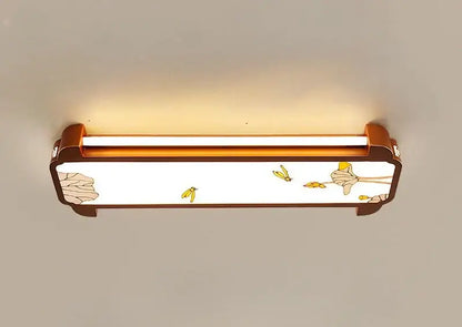 Rectangular decorbites™ led ceiling lights with bronze metal frame frosted glass panel yellow butterfly motifs