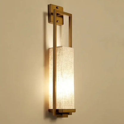 Gold-toned decorbites chinese style rectangular wall lamp with textured off-white fabric shade for bedroom and living room