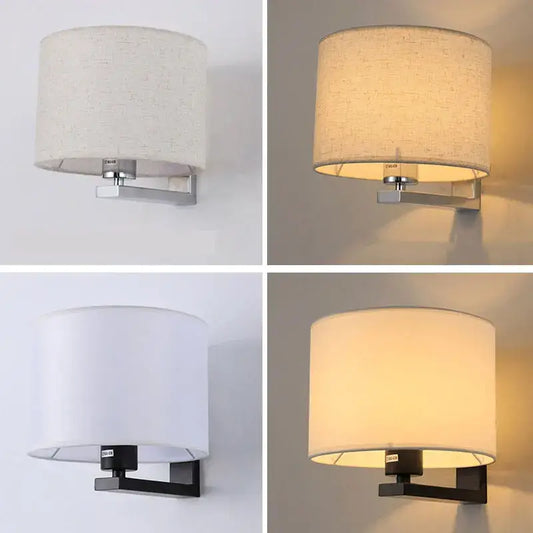 Decorbites™ chinese style wall lamp with warm cloth cover and sleek metal arm in silver or black finish for bedroom use