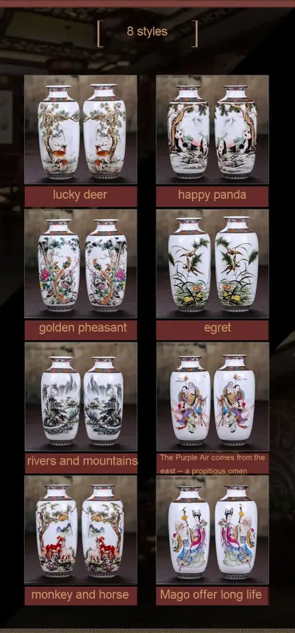 White porcelain DecorBites™ chinese traditional ceramic vase with vibrant hand-painted animals and landscapes for home decor