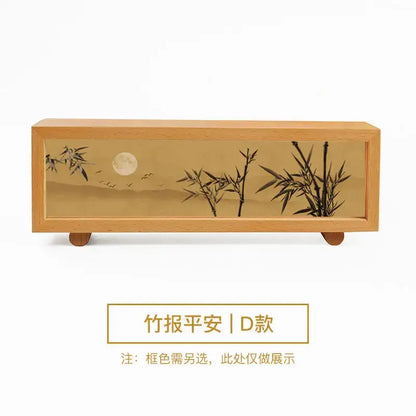 A decorbites chinese wind rectangular wooden night light with glass front featuring black ink bamboo and birds design