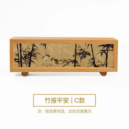 Light wood-framed decorbites chinese wind lamp decorative box with ink-wash bamboo and birds night light panel