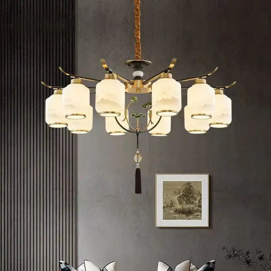 Modern decorbites chinese zen chandelier with brass metal frame and frosted glass shades for home and restaurant lighting
