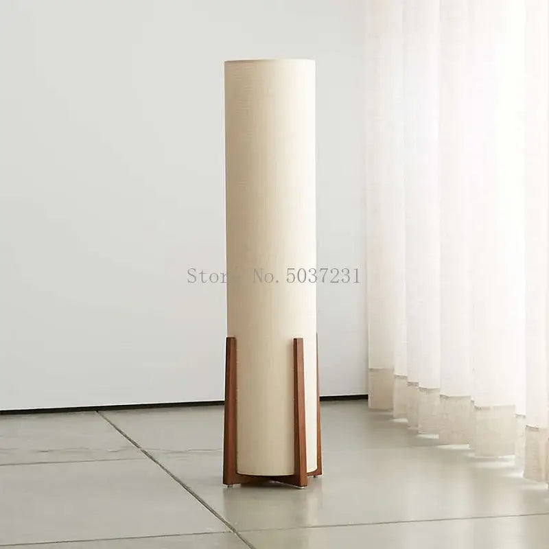Cream-colored cylindrical floor lamp with wooden base decorbites™ chinese zen wooden floor lamp for living room bedroom