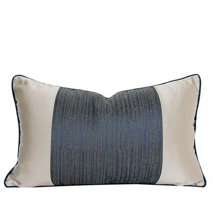 Beige and navy blue textured vertical stripe pillow cover decorbites chinoiserie decor throw 45x45cm for living room bedroom