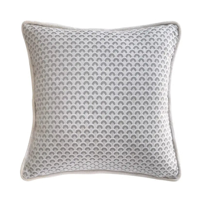 Decorbites chinoiserie sunset glow square accent cushion cover in light gray with dark gray fan-shaped pattern