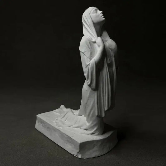 White marble christian pray sculpture figurine draped in flowing robes on rectangular base by decorbites™