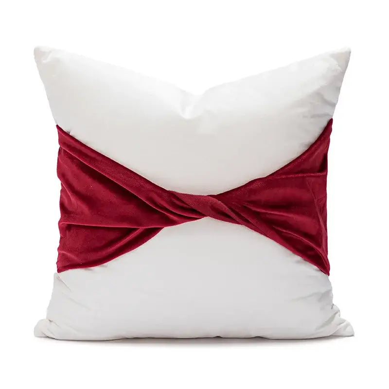 White cushion with burgundy bow patchwork velvet ribbon center for decorbites christmas bow festive pillow cover set
