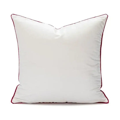 White square pillow with subtle sheen and burgundy piping from decorbites christmas candy cushions for sofa decor