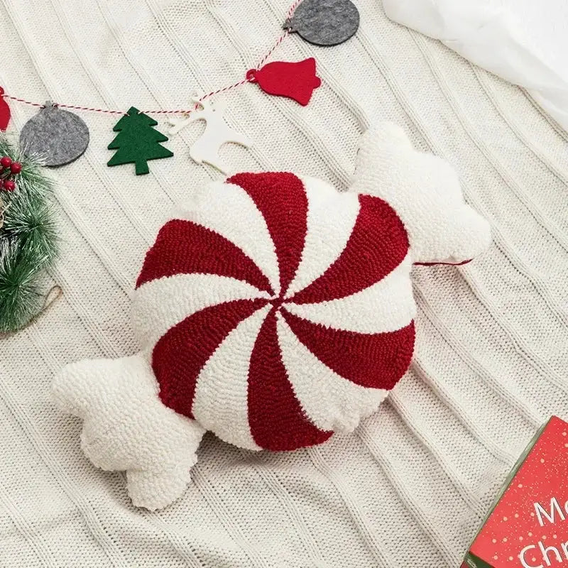Red and white striped plush candy cane shaped pillow from decorbites christmas candy cushions for sofa decoration