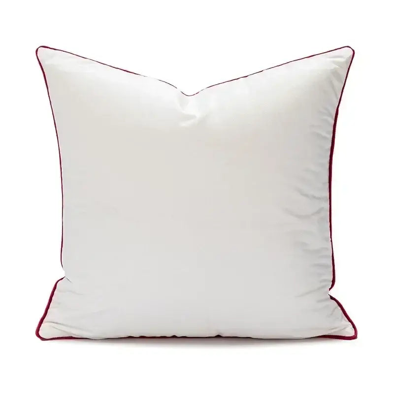 White square cushion cover with subtle sheen and burgundy piping in decorbites christmas cartoon candy design