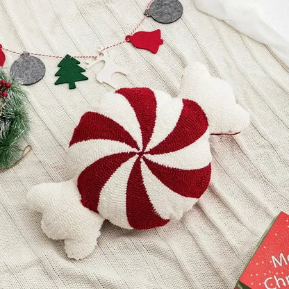 Red and white striped plush cushion cover shaped like a candy cane decorbites christmas cartoon festive design