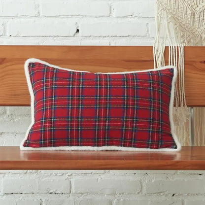 Red plaid pillow cover with white faux fur trim decorbites christmas cartoon letter festive sofa cushion