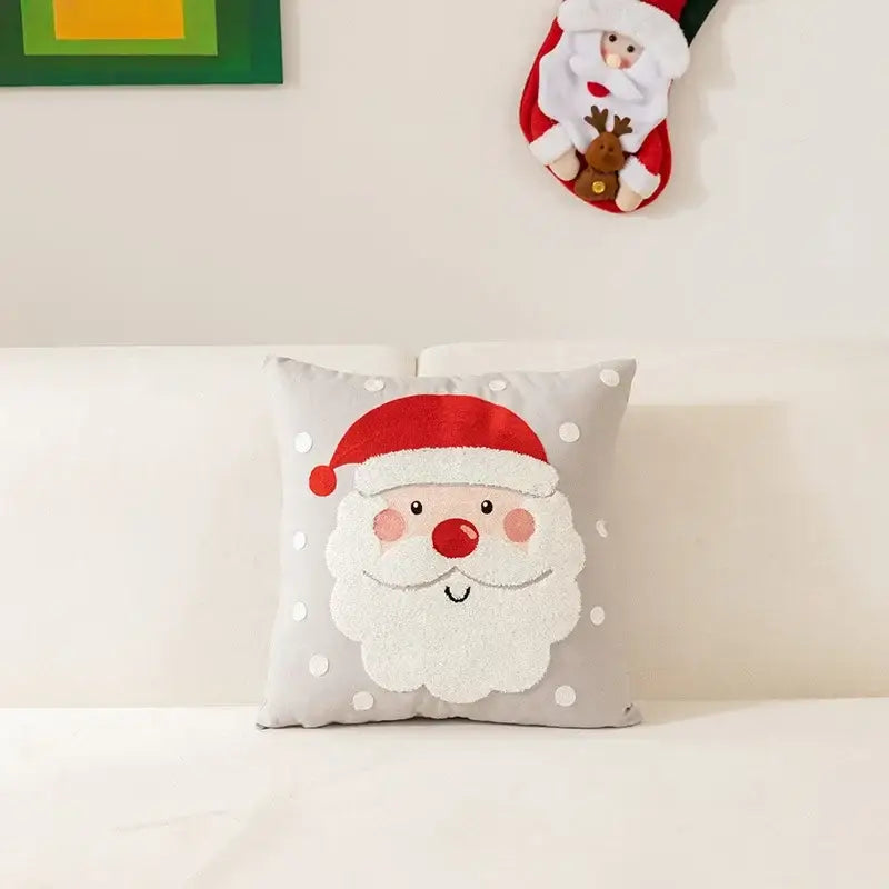 Gray christmas-themed pillow cover featuring plush santa claus face for decorbites christmas cartoon letter design