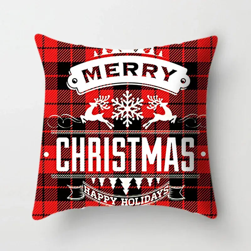Red and black plaid decorbites christmas cushion cover 45x45cm with merry christmas text and festive design