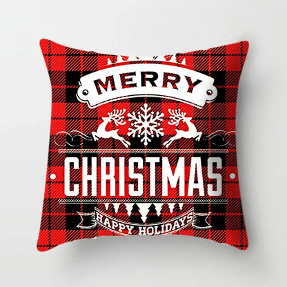 Red and black plaid decorbites christmas cushion cover 45x45cm with merry christmas text and festive design