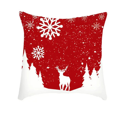 Red and white decorbites christmas cushion cover 45x45cm with reindeer snowflakes and pine trees for sofa use