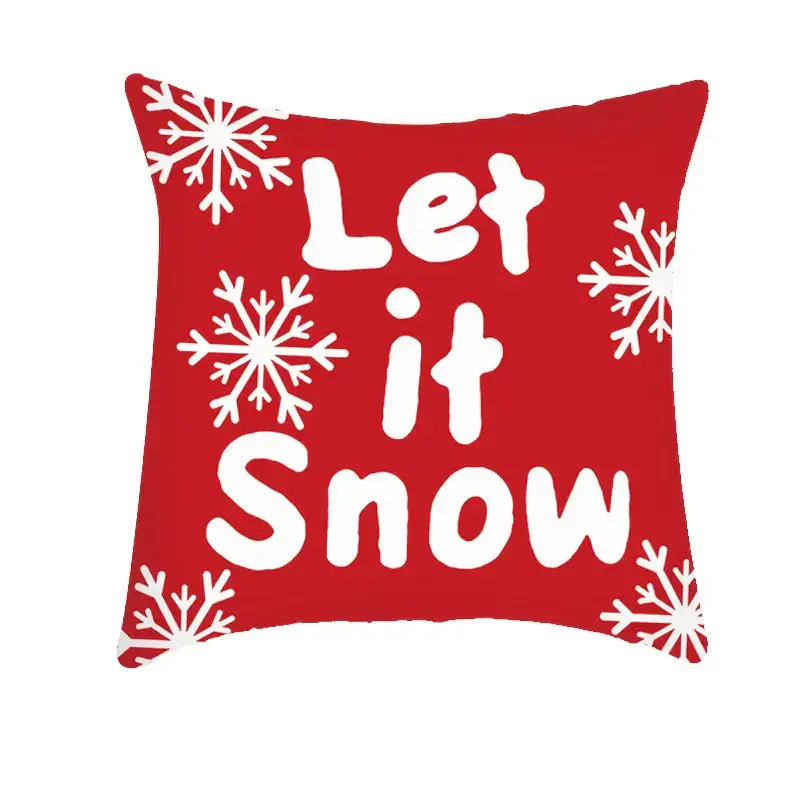 Red throw pillow with white snowflake and let it snow text design decorbites christmas cushion cover 45x45cm