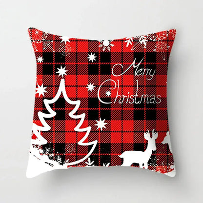 Decorbites christmas cushion 45x45cm red and black plaid cushion cover with white snowflake and merry christmas design