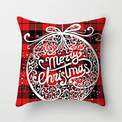 Red and black plaid DecorBites Christmas cushion cover with white ornate merry christmas design 45x45cm for sofa