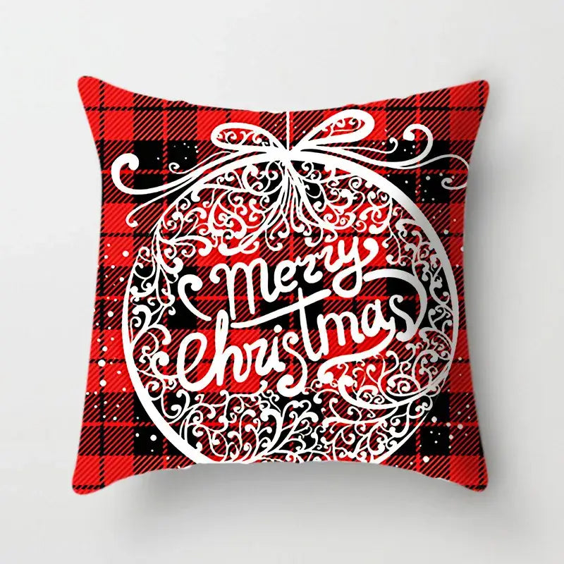 Red and black plaid DecorBites Christmas cushion cover with white ornate merry Christmas design 45x45cm Christmas cushion cover