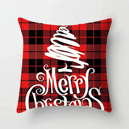 Red and black plaid decorbites christmas cushion cover with white christmas tree and merry christmas script 45x45cm
