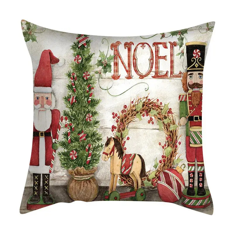 Decorbites christmas cushion cover set featuring festive santa nutcracker candy cane tree and noel design for sofa decor