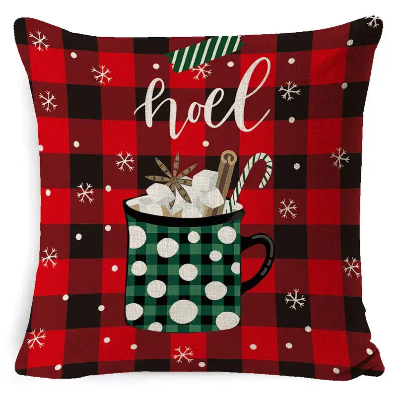 Decorbites christmas deer pillow cover 45x45cm red and black plaid linen with christmas mug decor for home sofa decor