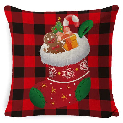 Decorbites christmas deer pillow cover red and black plaid linen with festive stocking design for home sofa decor