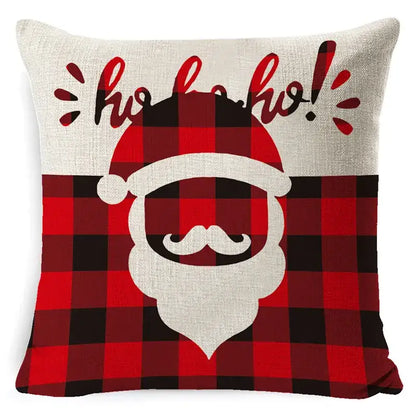 Decorbites christmas deer pillow cover red and black plaid linen with white santa face for home sofa decor