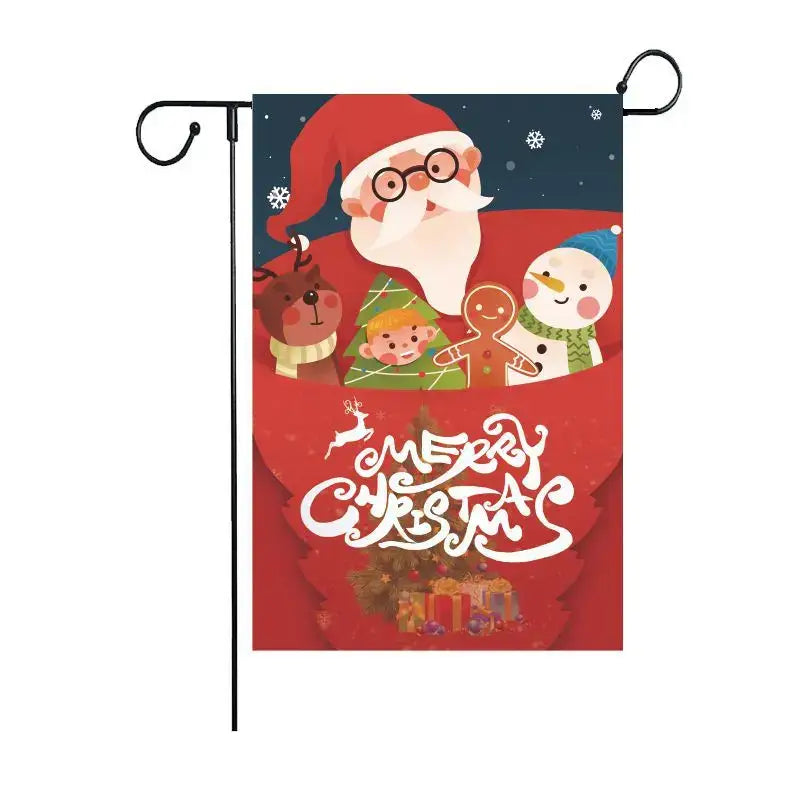 Red christmas garden flag by decorbites featuring christmas deer santa and festive characters for outdoor decoration