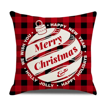 Decorbites christmas elk letter pillowcase in red and black plaid with white merry christmas ornament design for living room